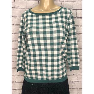 Ann Taylor Factory Womens Green Off-White Buffalo Plaid Pullover Sweater Medium